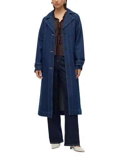 Vero Moda Madison Long Denim Trench Coat In Dark Blue