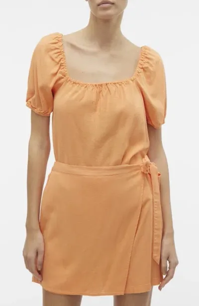 Vero Moda My Milo Puff Sleeve Top In Tangerine