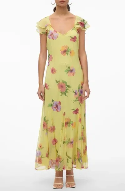 Vero Moda Smilla Floral Print Ruffle Dress In Mellow Green Aop Sil