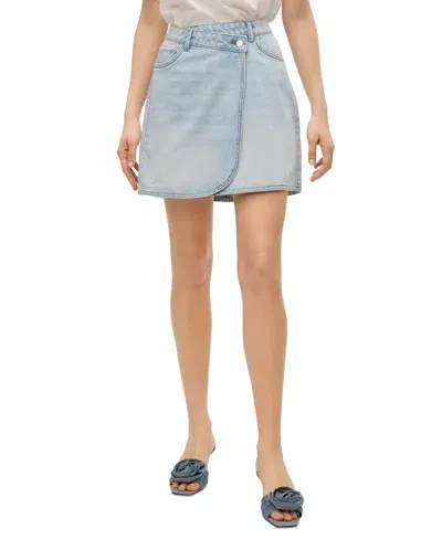 Vero Moda Betty Faux Wrap Denim Skirt In Light Blue