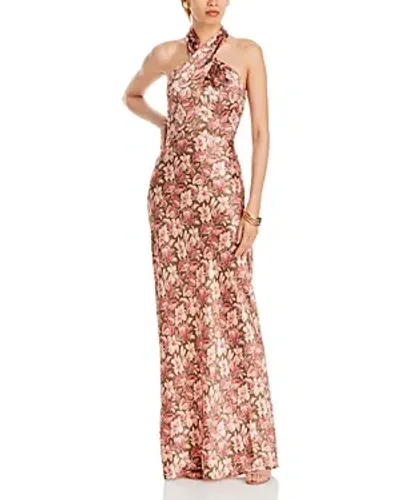 Veronica Beard Alberta Silk Gown In Deep Ochre Multi