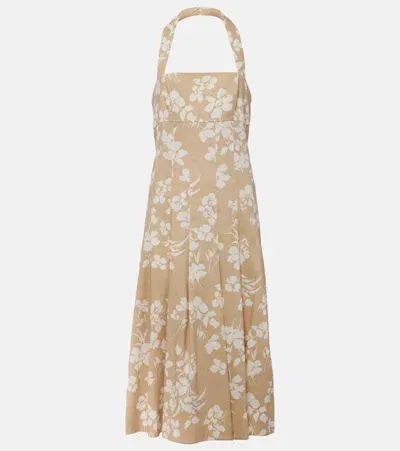 Veronica Beard Amalia Floral Linen-blend Midi Dress In Nude