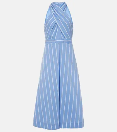 Veronica Beard Baylee Striped Poplin Midi Dress In Hydrangea/white