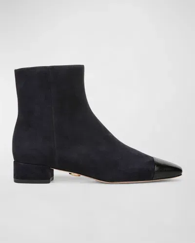 Veronica Beard Cecile Cap-toe Zip Suede Booties In Indigoblack