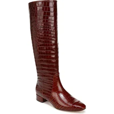 Veronica Beard Cecile Croc Embossed Knee High Boot In Sepia