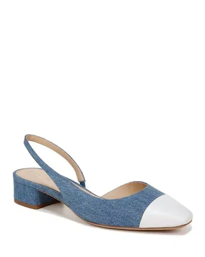 Veronica Beard Cecile Denim Cap-toe Slingback Sandals In Denim Coconut In Multi