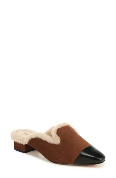 Veronica Beard Cecile Genuine Shearling Mule In Cedar/black