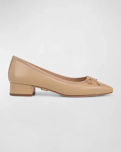 Veronica Beard Cecile Leather Bow Ballerina Pumps In Bisque