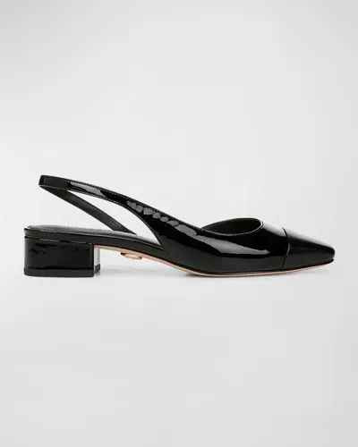 Veronica Beard Cecile Mixed Leather Slingback Flats In Black/black