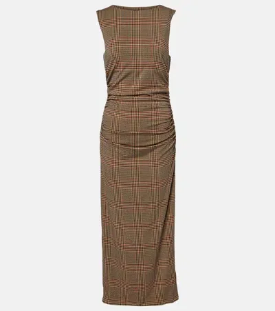 Veronica Beard Charissa Checked Midi Dress In Beige