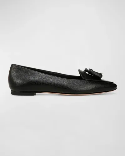 Veronica Beard Cleo Leather Tassel Ballerina Loafers In Black