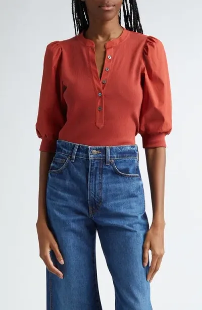 Veronica Beard Coralee Front Button Blouse In Brick Red