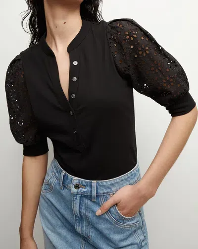 Veronica Beard Coralee Lace Puff-sleeve Tee In Black