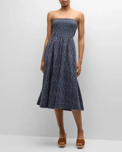 Veronica Beard Cornelia Floral Strapless Midi Dress In Navy Multi