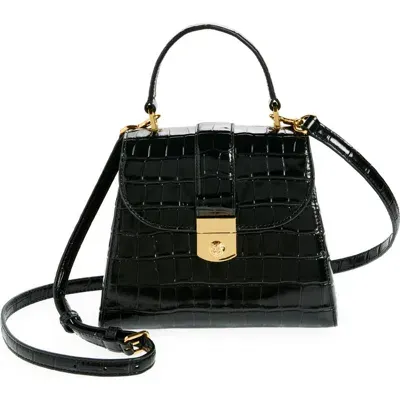 Veronica Beard Crest Croc Embossed Leather Top Handle Bag In Black