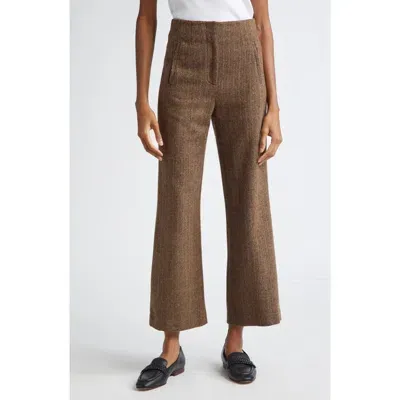 Veronica Beard Dova Tweed Herringbone Crop Wide Leg Pants In Camel/black