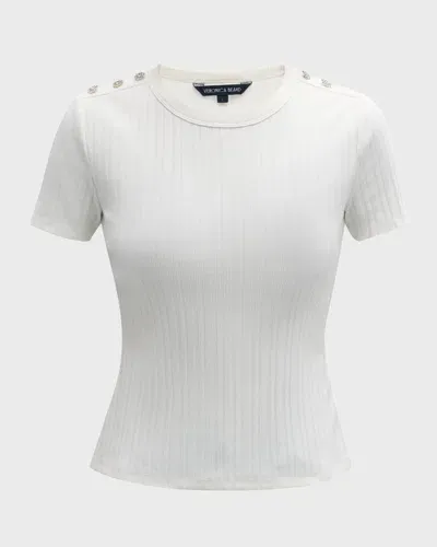 Veronica Beard Draya Short-sleeve Rhinestone Button Tee In White