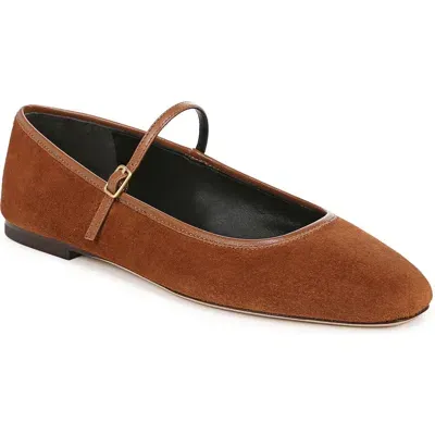 Veronica Beard Ellie Suede Mary Jane Ballerina Flats In Caramel