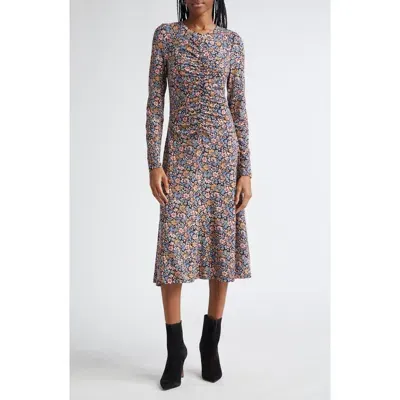 Veronica Beard Gale Floral Long Sleeve Cotton Knit Midi Dress In Black Multi