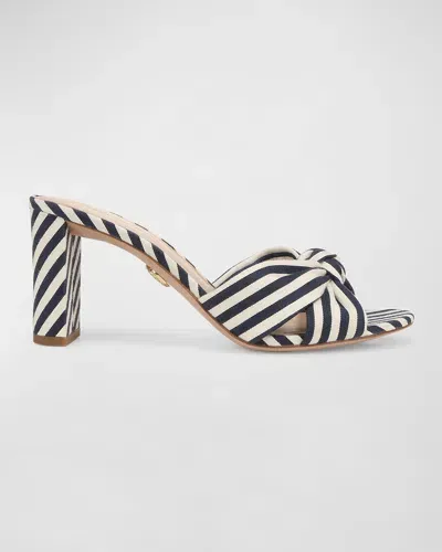 Veronica Beard Ganita Knotted Stipe Slide Sandals In Frenchnavy/ecru