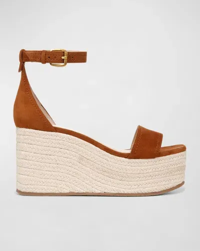 Veronica Beard Gianna Suede Platform Espadrilles In Caramel