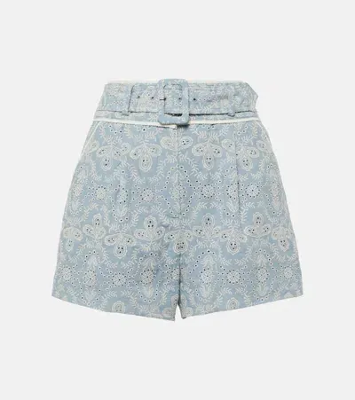 Veronica Beard Hobbes High-rise Cotton Shorts In Blue/ecru