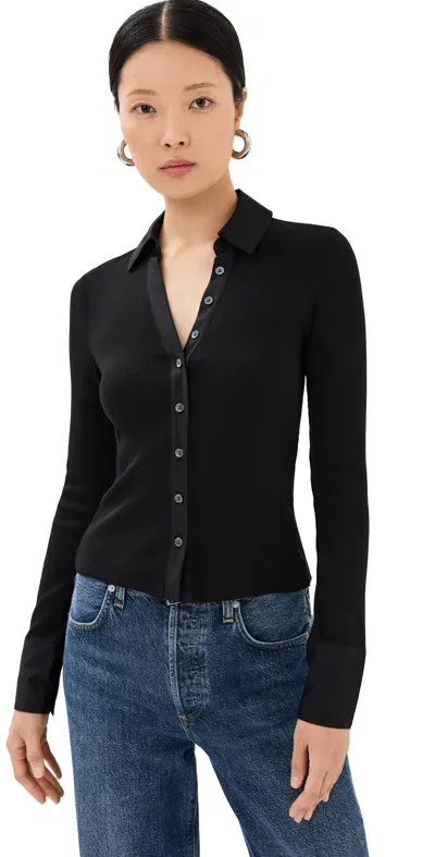 Veronica Beard Jean Scottie Mixed Media Top Black