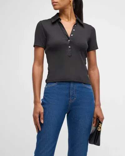 Veronica Beard Kearney Short-sleeve Polo Top In Black