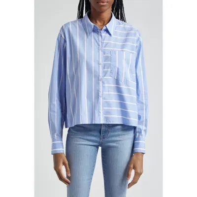 Veronica Beard Kinley Directional Stripe Cotton Blend Button-up Shirt In Hydrangea/white