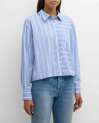 Veronica Beard Kinley Stripe Long-sleeve Top In Hydrangea/white