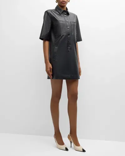 Veronica Beard Koulis Vegan Leather Shirtdress In Black