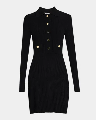 Veronica Beard Lauper Long-sleeve Ribbed Mini Dress In Black