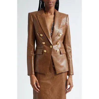 Veronica Beard Lawrence Croc Embossed Faux Leather Dickey Jacket In Dark Camel