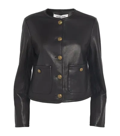 Veronica Beard Leather Collarless Andrea Jacket In Black