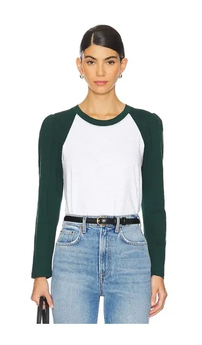 Veronica Beard Mason Baseball Tee In White & Pine