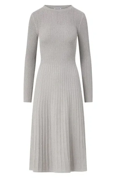 Veronica Beard Nami Long Sleeve Knit Sweater Dress In Silver