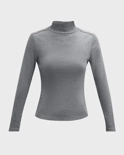 Veronica Beard Nate Buttoned Mock-neck Top In Medium Heather Grey