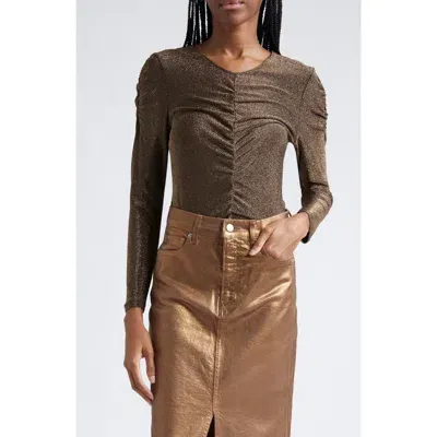 Veronica Beard Neeta Ruched Metallic Top In Antique Gold Lurex