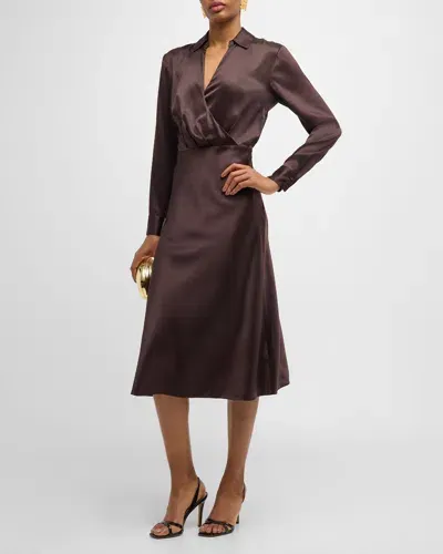 Veronica Beard Otis Long-sleeve Midi Dress In Dark Chocolate