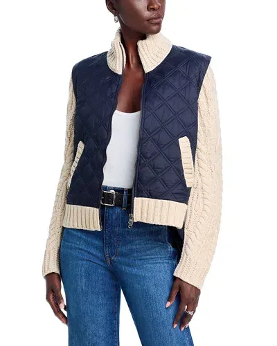 Veronica Beard Patra Mixed Media Jacket In Navy/ivory