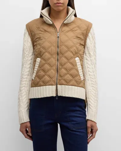 Veronica Beard Patra Mixed-media Jacket In Russet/ivory