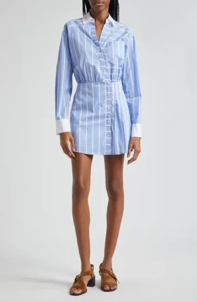 Veronica Beard Poppe Long Sleeve Shirtdress In Hydrangea/white