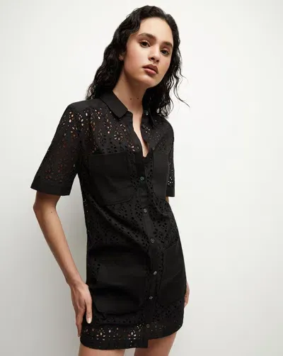 Veronica Beard Rafaela Cotton Eyelet Shirtdress In Black