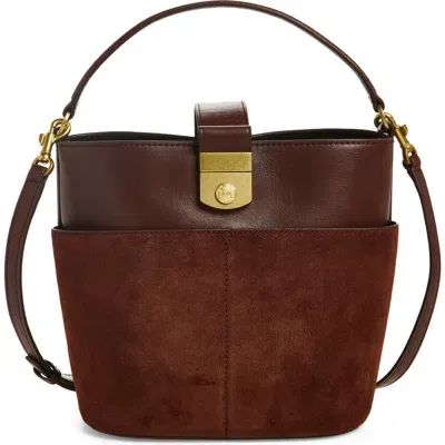 Veronica Beard Small Crest Lock Leather Bucket Bag In Chestnut