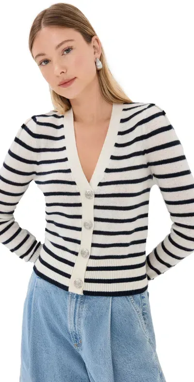 Veronica Beard Solene Striped Cashmere Cardigan In Cream