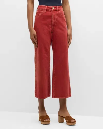 Veronica Beard Taylor Cropped High Rise Wide Jeans In Brick Red