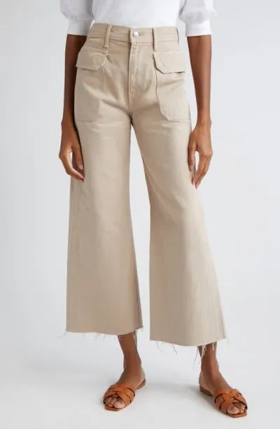 Veronica Beard Taylor Raw Hem High Waist Crop Wide Leg Cargo Jeans In Stone Khaki