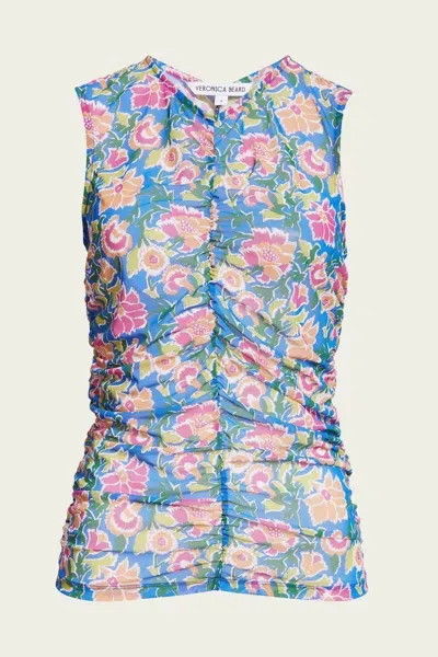 Veronica Beard Tazmin Floral Top In Sarong Floral Print In Blue