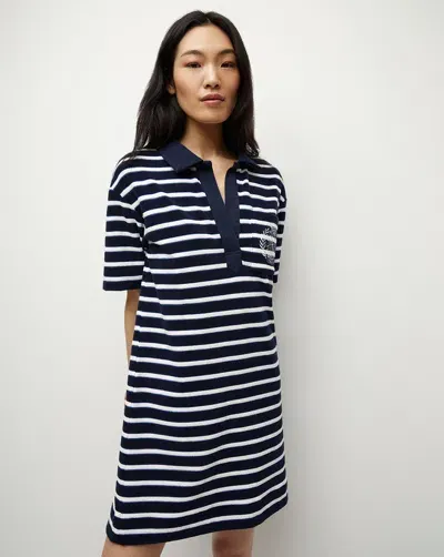 Veronica Beard Terrence Terrycloth Dress Marine Off-white Blue Surf In Marine Off White Blue Surf