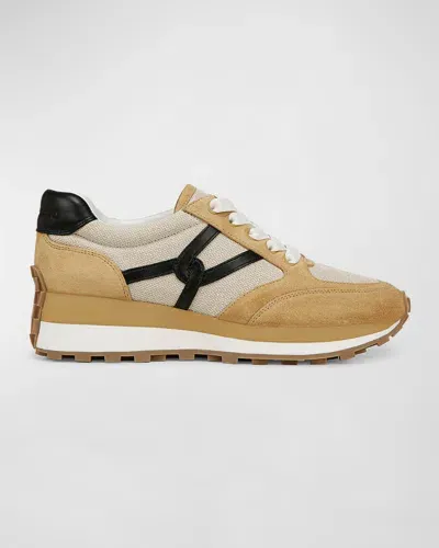 Veronica Beard Valentina Mixed Leather Retro Sneakers In Ecru/desert